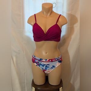 NWT Cupshe Women's Wrap Top Mid Rise Bottom Bikini Set V Neck With Sarong